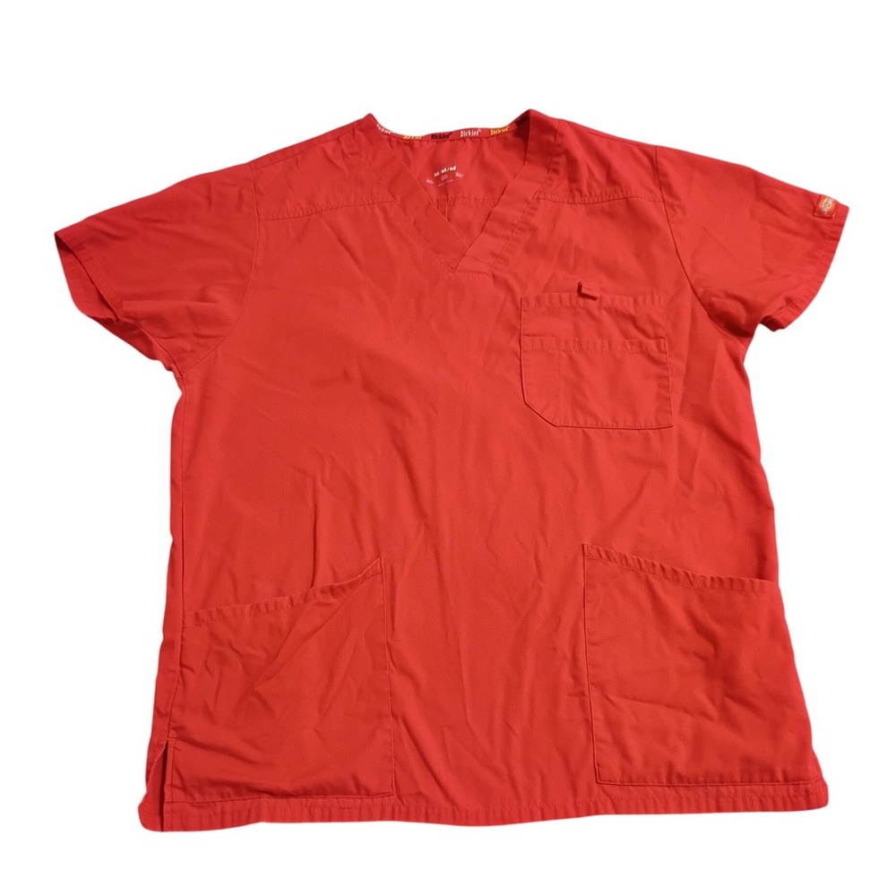 Dickies Scrub Top‎ Unisex Medium Red 81906 V-Neck Medical Nursing Uniform Pocket